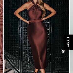 Showpo marlette brown satin halter midi dress